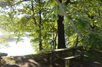 Naturcampingplatz -Großer Treppelsee- - Picknickbank am Ufer des Sees