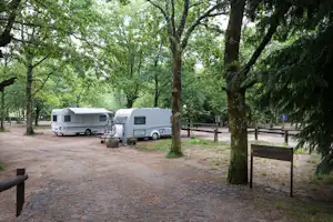 Parque de Campismo de Cerdeira - Wohnwagen- und Zeltstellplatz zwischen Bäumen auf dem Campingplatz