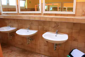 Rosen-Camp Kniese - Waschbecken des Sanitärgebäudes