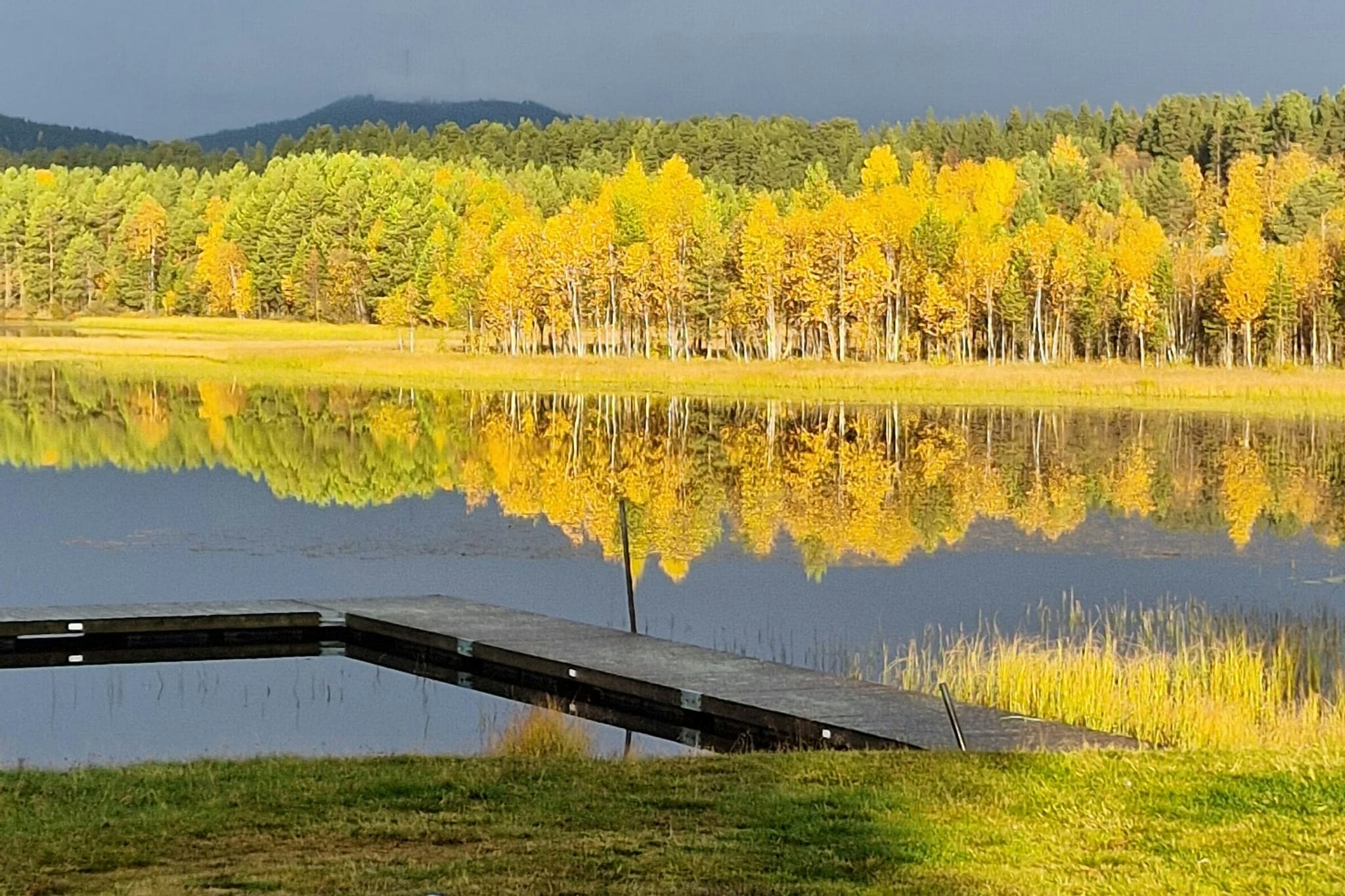 Sonfjällscampen Hedeviken - Standplatz am Wasser im Herbst