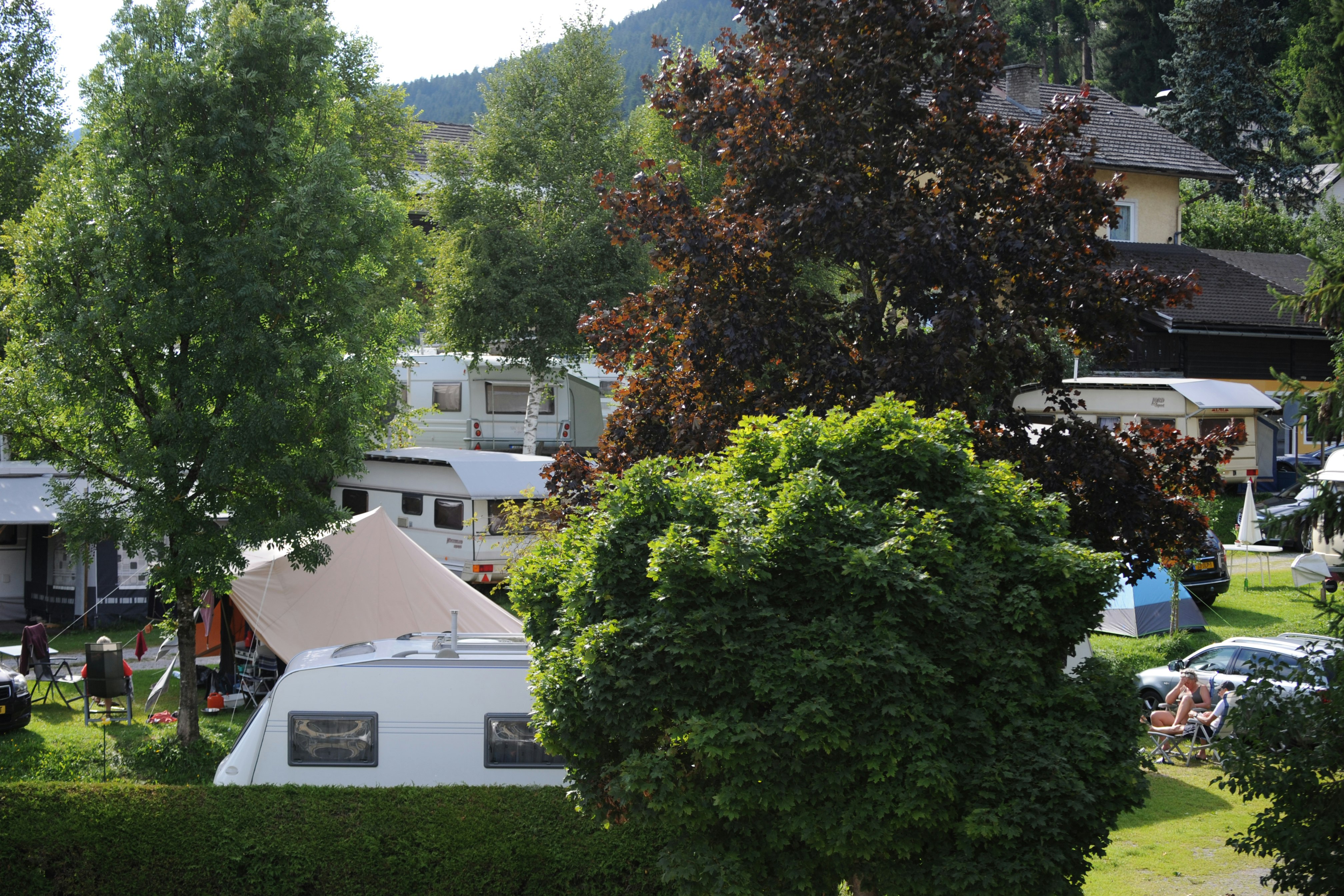 Tauerncamping Lerchenhof -  Stellplätze  und Wohnmobilstellplätze im Schatten der Bäume 