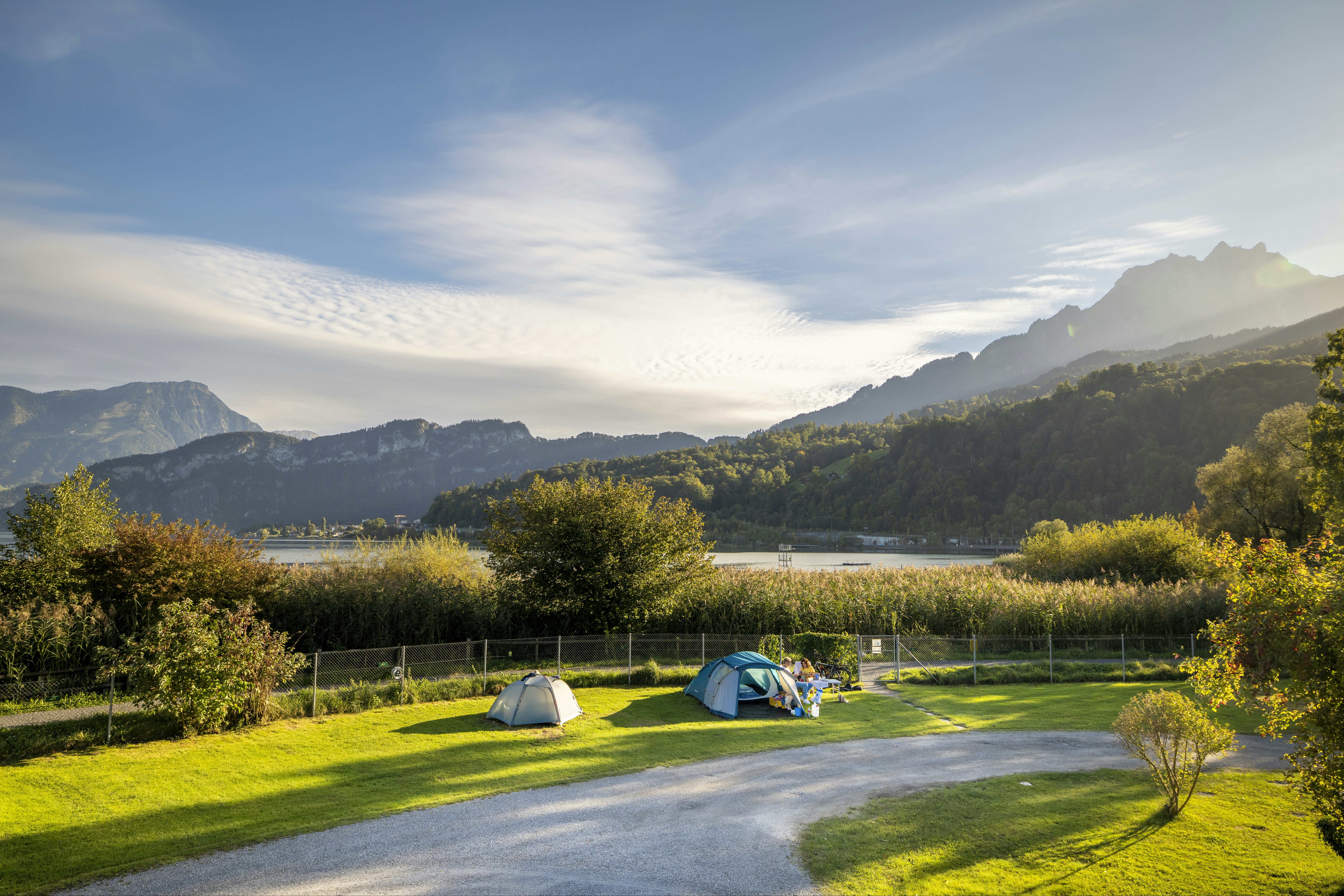 TCS Camping Luzern-Horw - Zeltplätze auf der Wiese des Campingplatzes