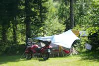 Waldbad Camping Isny -  Wohnwagen- und Zeltstellplatz unter Bäumen auf dem Campingplatz