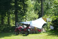 Waldbad Camping Isny -  Wohnwagen- und Zeltstellplatz unter Bäumen auf dem Campingplatz