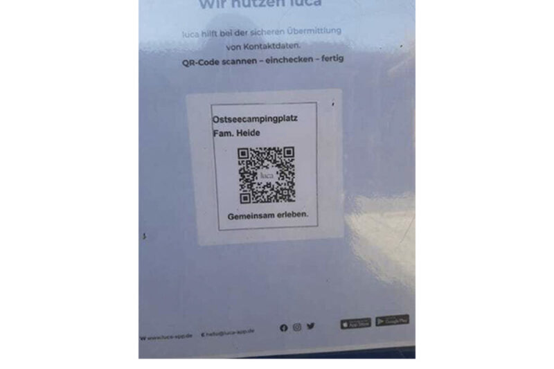 QR Code der Luca App bei Ostseecamping Familie Heide