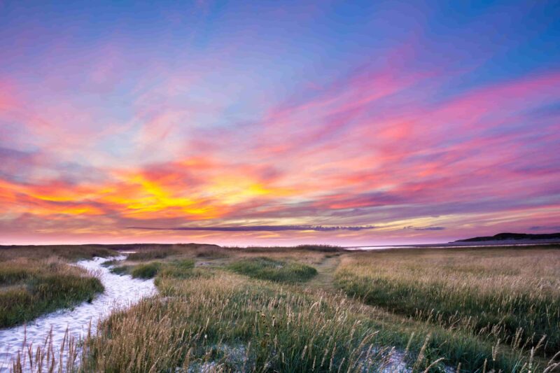 Sonnenuntergang im Naturpark Slufter auf der Wattenmeerinsel Texel