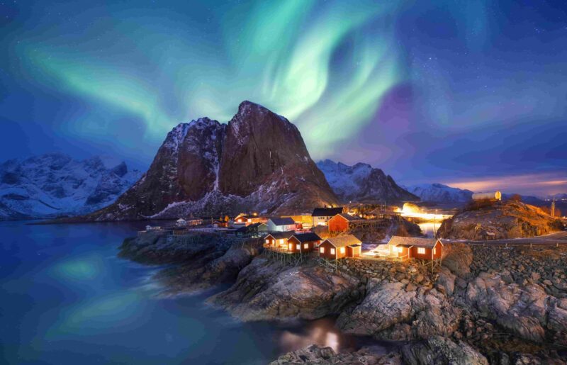 Das Nordlicht auf den Lofoten-Inseln in Norwegen