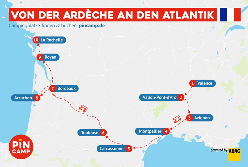 Route von der Ardèche bis an den Atlantik: Tour durch Südfrankreich