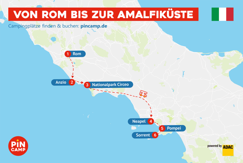 Routengrafik "Von Rom bis zur Amalfiküste"