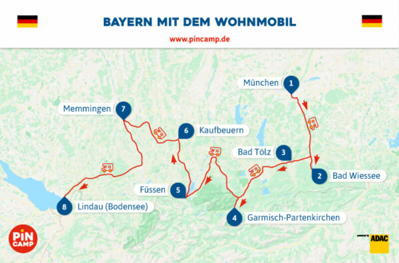 Routenplan von München nach Lindau