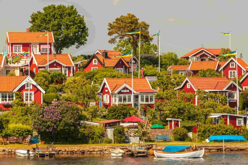 Typische schwedische Holzhäuser in Karlskrona