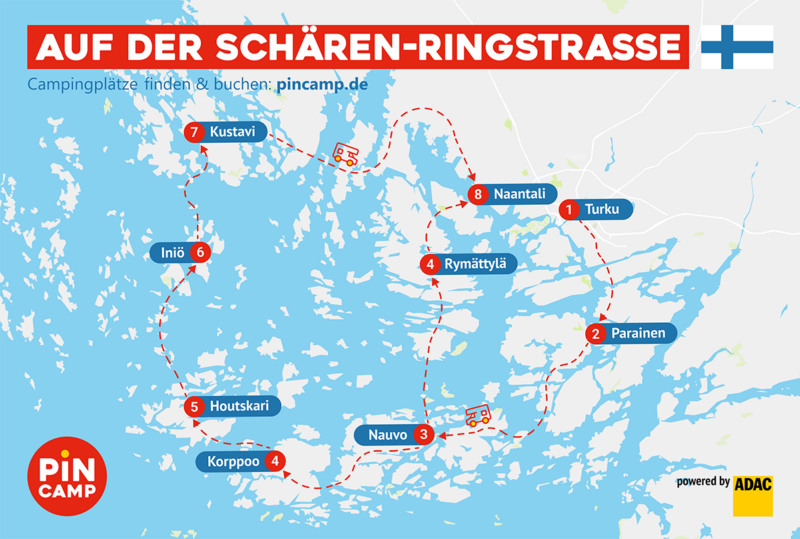 Routengrafik "Auf der Schären-Ringstraße durch Finnlands Inselwelt"