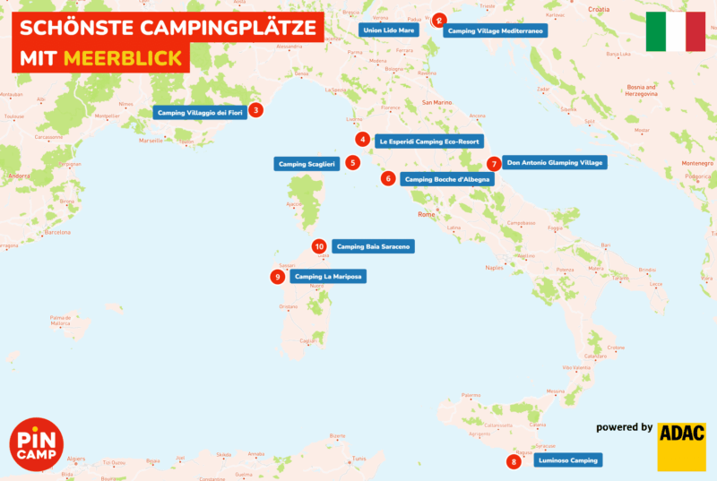 Campingplätze mit Meerblick in Italien