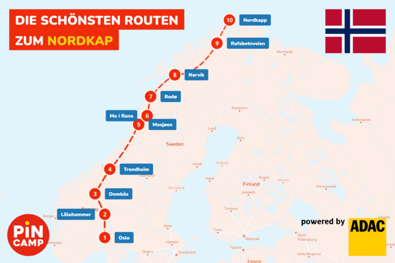 Route Nordkap über Norwegen