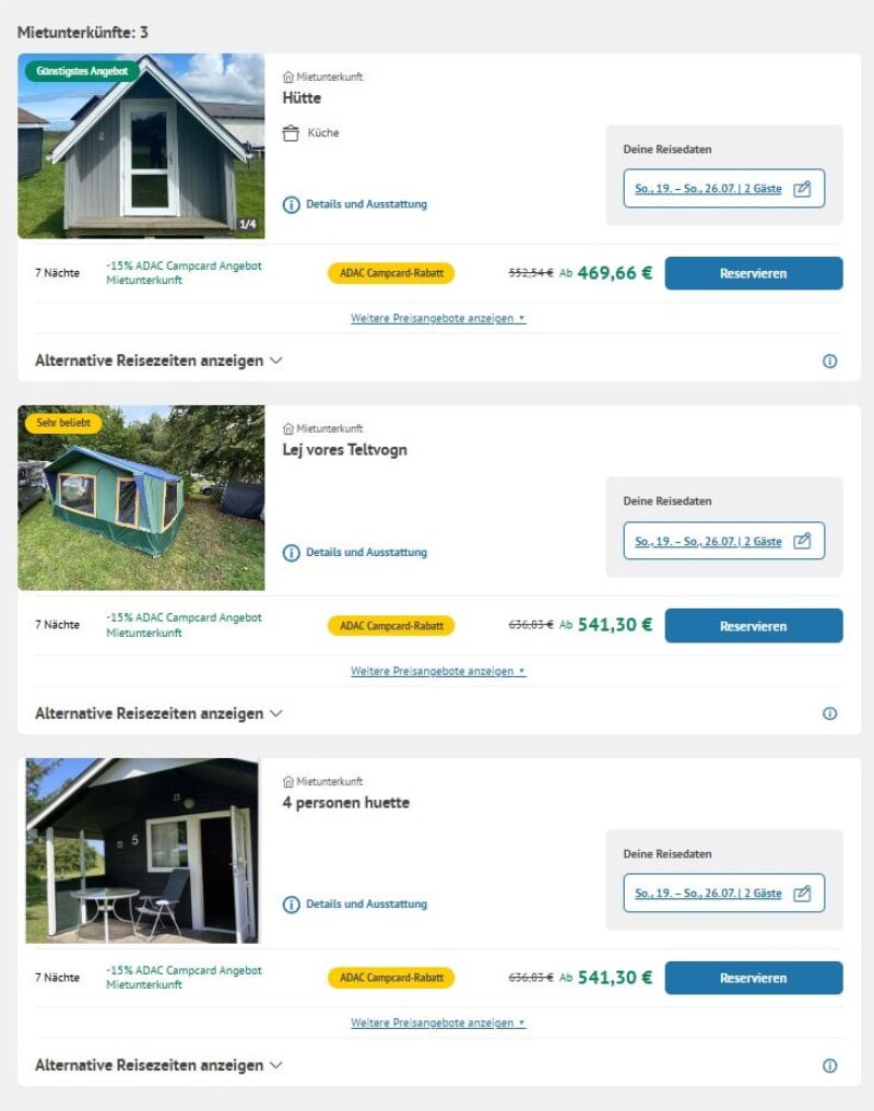 Angebot Dänemark Mietunterkünfte