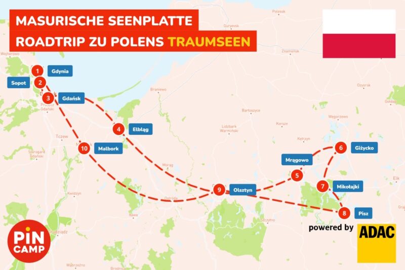 Masurische Seenplatte Route